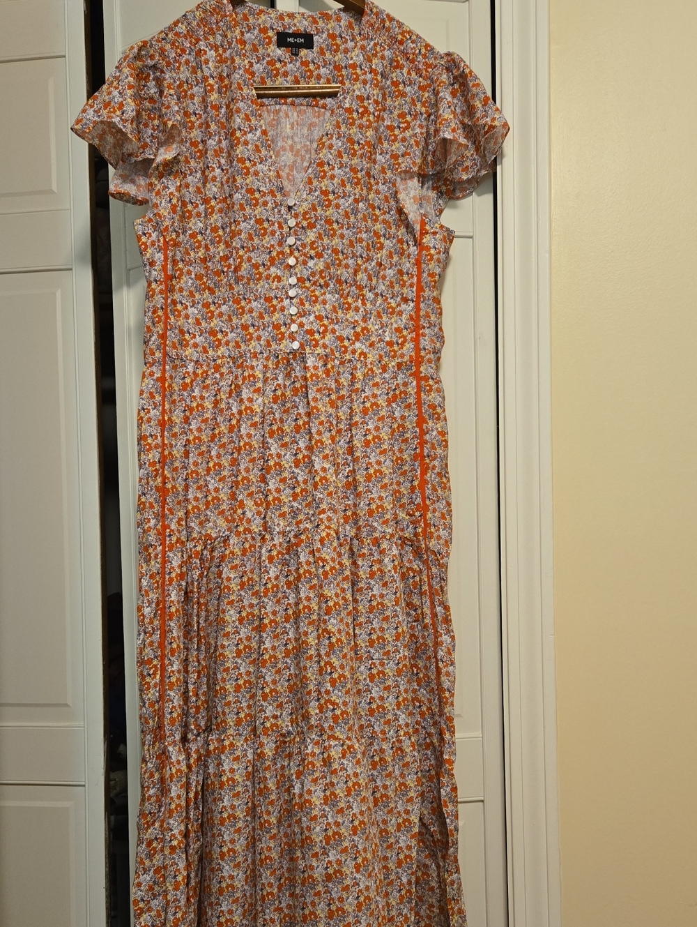 ME+EM Orange & Cream Floral Button-Front Maxi Dress